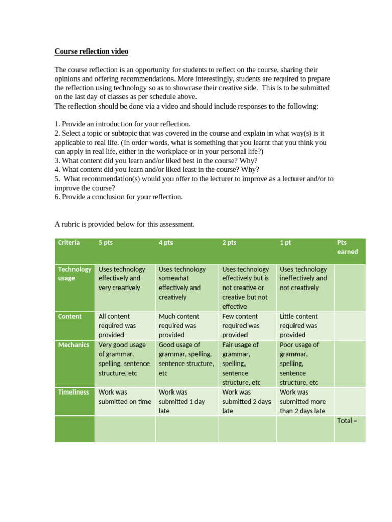 Accounting Course Reflection Video | PDF