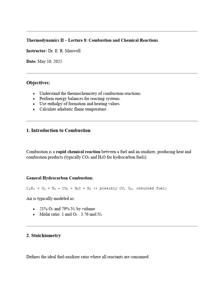 Lecture 8 - Combustion and Chemical Reactions | PDF | Combustion ...