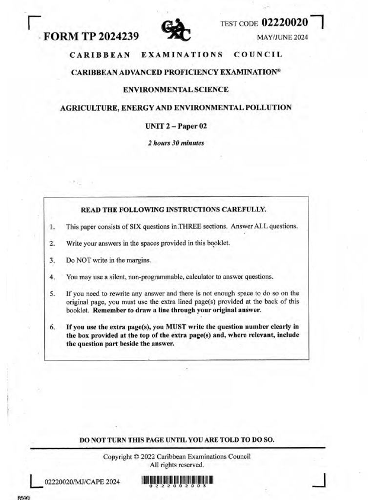 Cape Environmental Science Unit 2 Paper 2 2024 With Answers! | PDF ...
