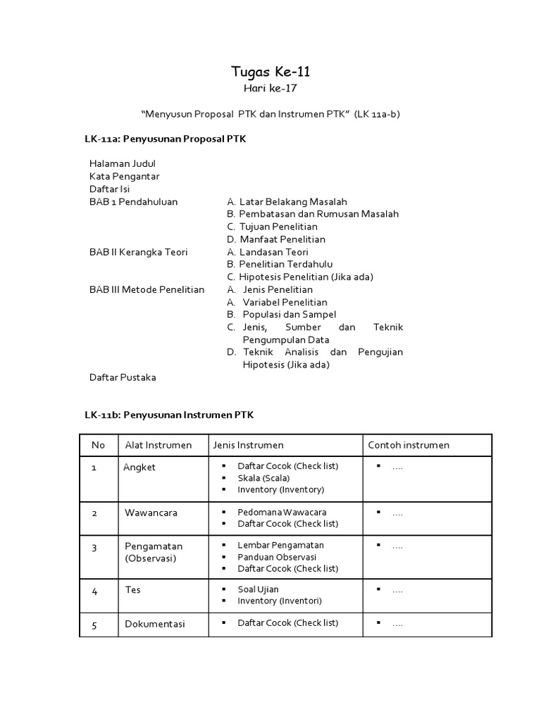 Proposal dan Instrumen PTK Lengkap | PDF