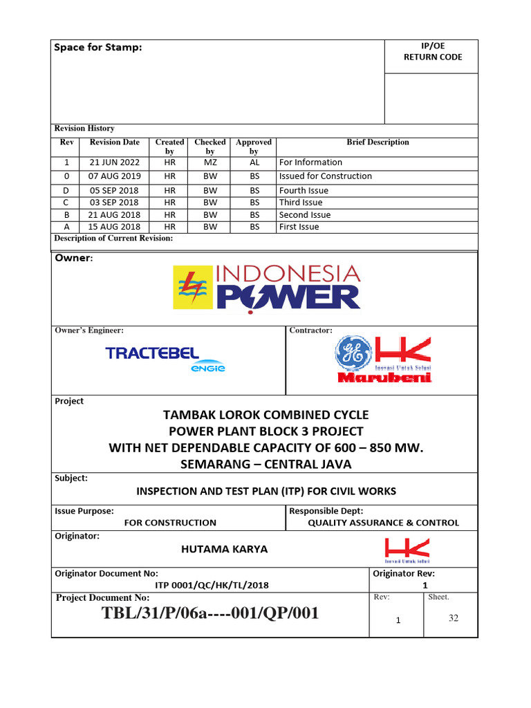Inspection Test Plan for Civil Works | PDF | Building Engineering ...