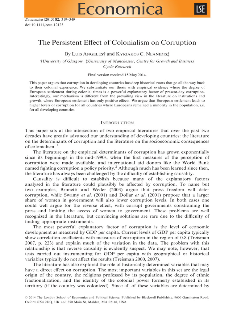 Colonialism's Lasting Impact on Corruption | PDF | Endogeneity ...