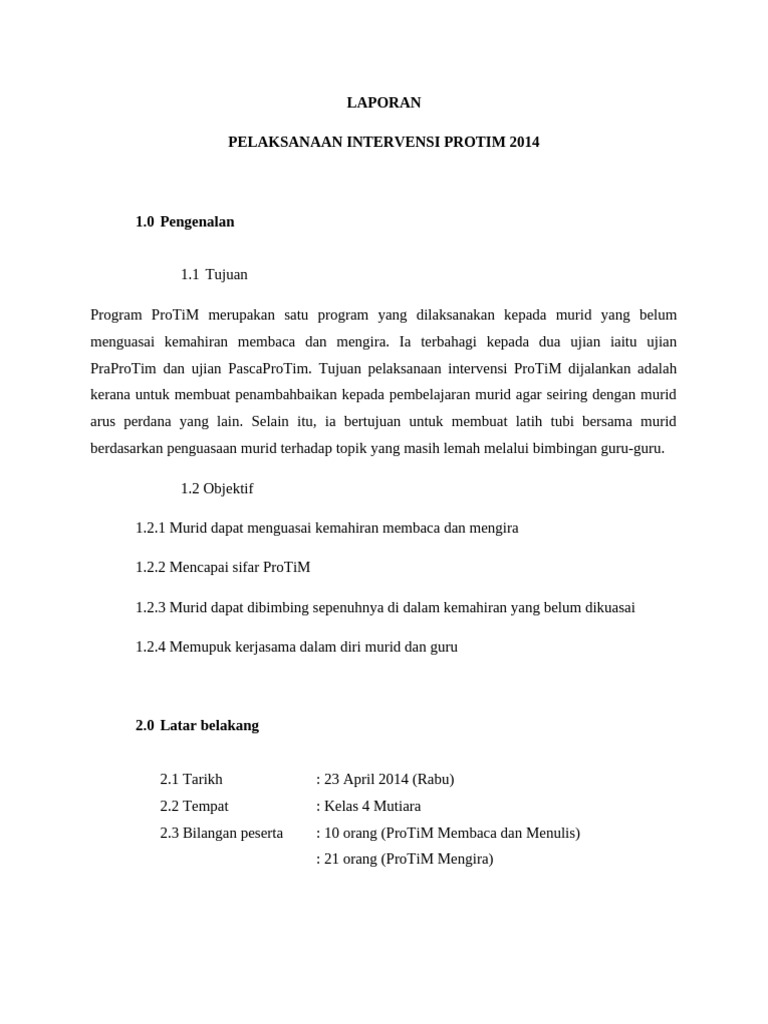 Laporan Intervensi ProTiM 2014 | PDF