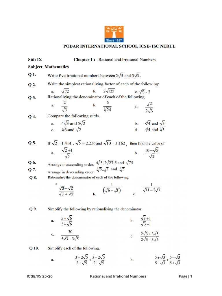 1745222928453.rational and Irrational Worksheet | PDF