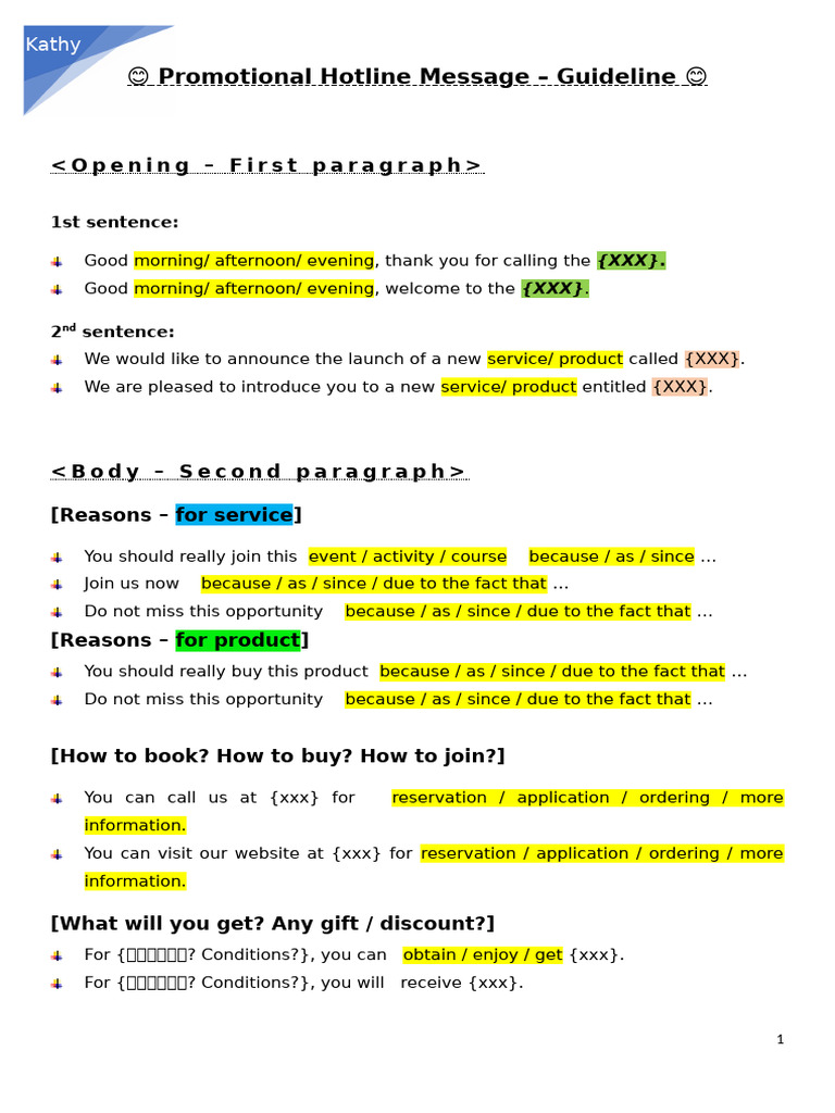 Hotline Message Note (By Kathy) | PDF