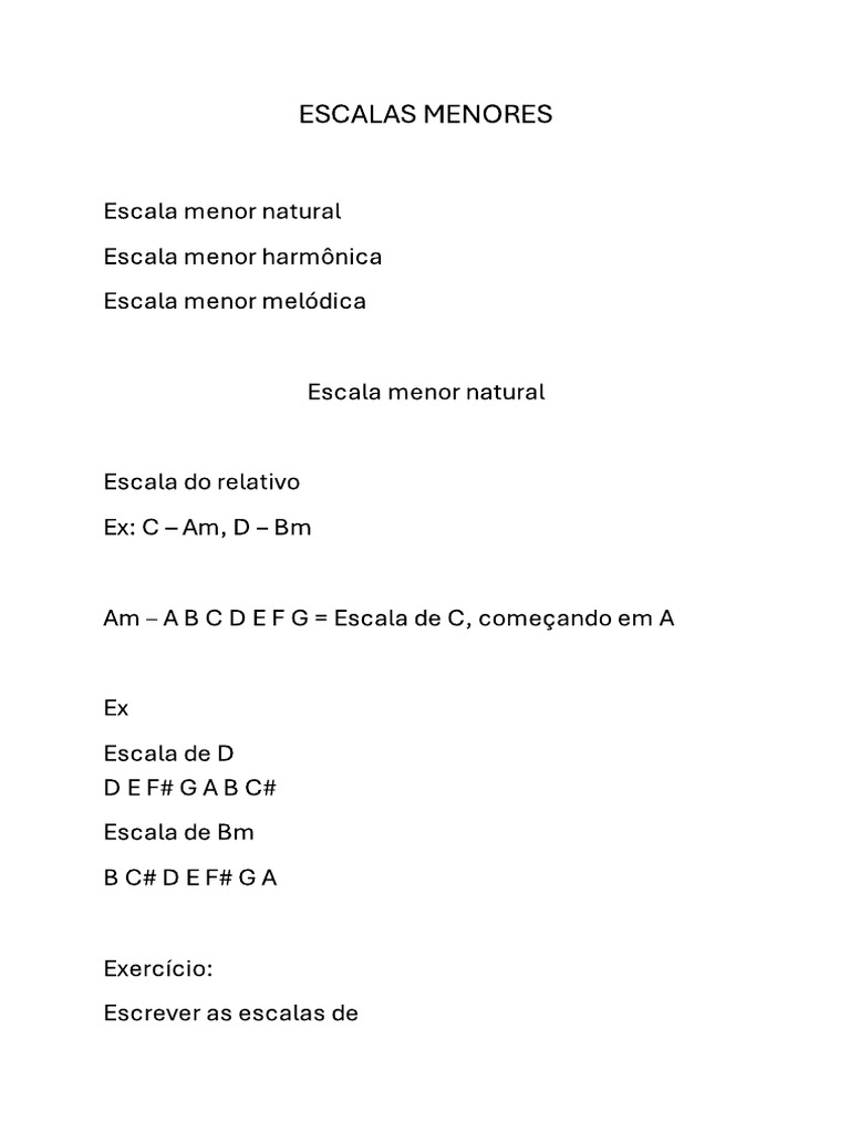 Escala Menor Natural e Harmônica - Rodrigo | PDF