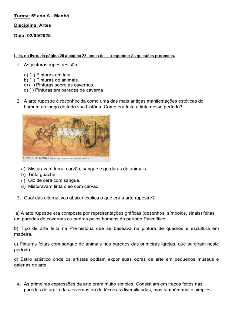 Atividade de Artes 6 Ano | PDF