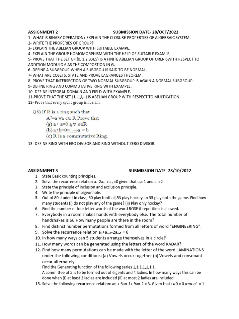 Assignment 2 3 Discrete Pdf Group Mathematics Ring Mathematics