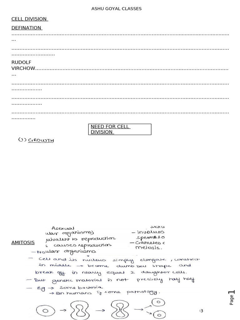 CLASS NOTES Chapter 2 (Part 2) CELL DIVISION | PDF | Cell Biology ...