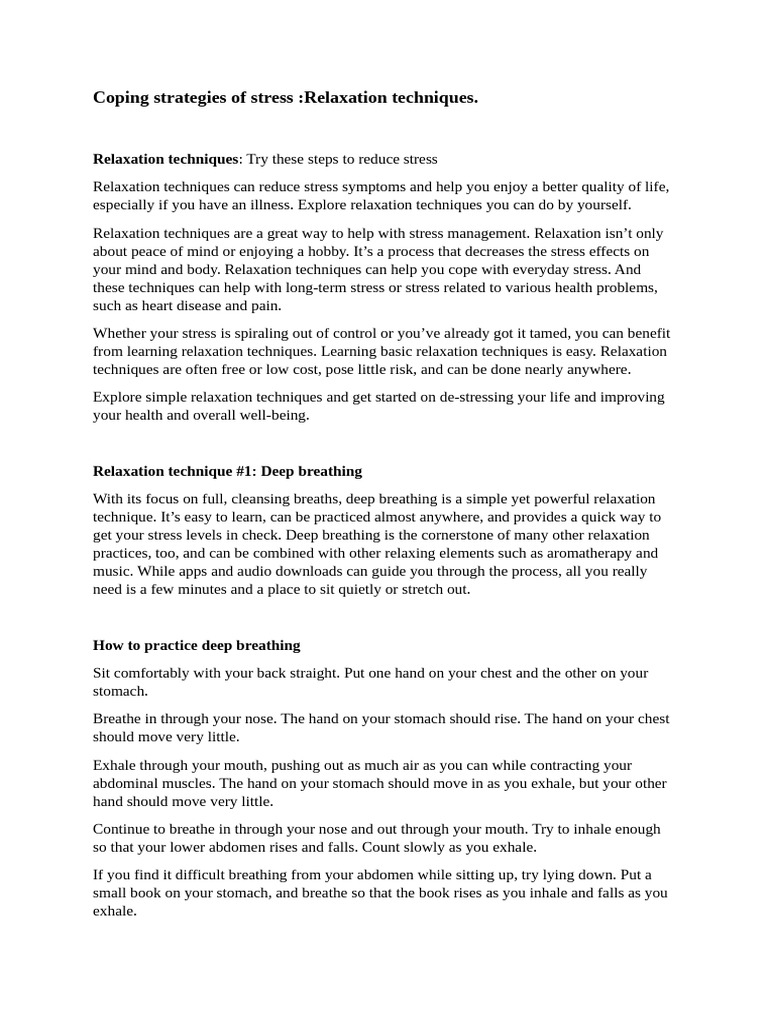 Coping Mechanisms and Relaxation Techniques | PDF | Relaxation ...