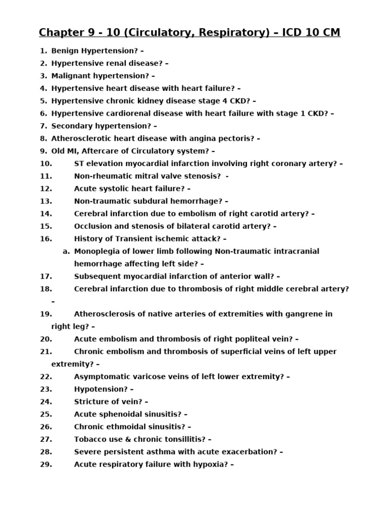 ICD-10 Codes for Circulatory & Respiratory | PDF