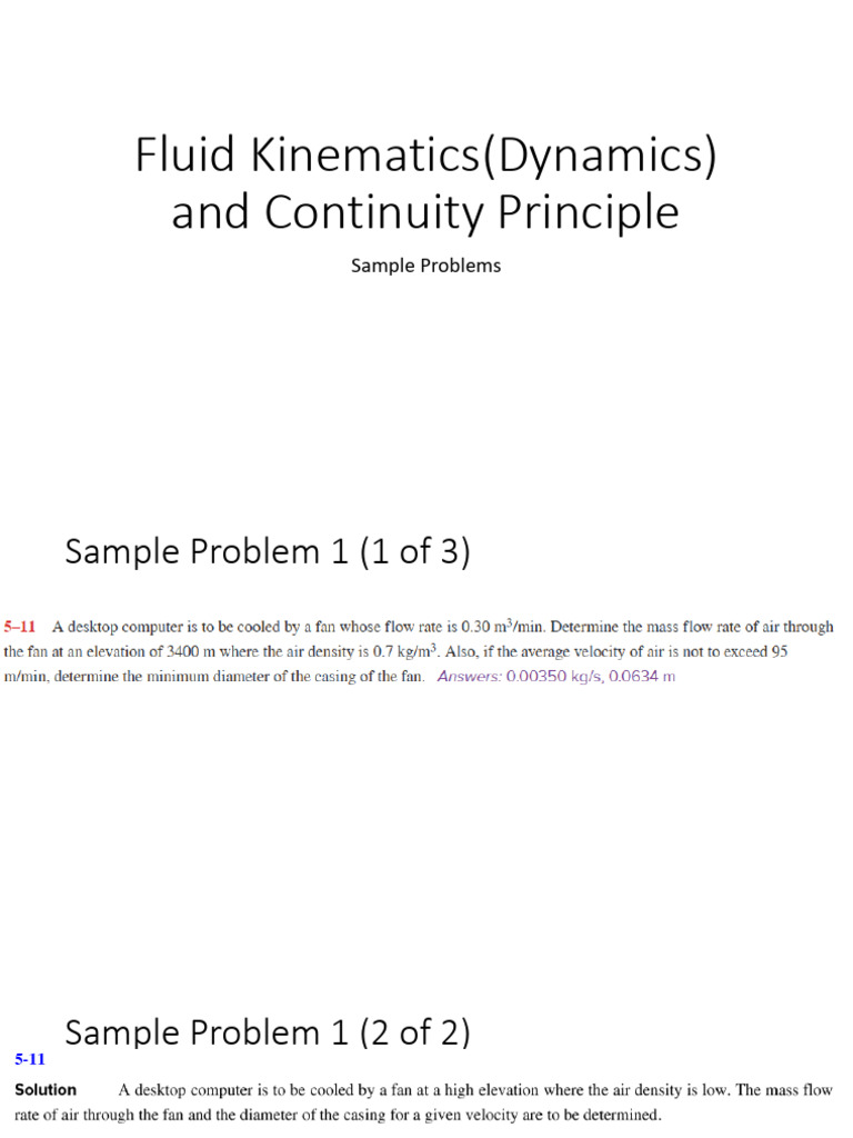 Fluid Kinematics (Dynamics) and Continuity Principle Sample Problems | PDF