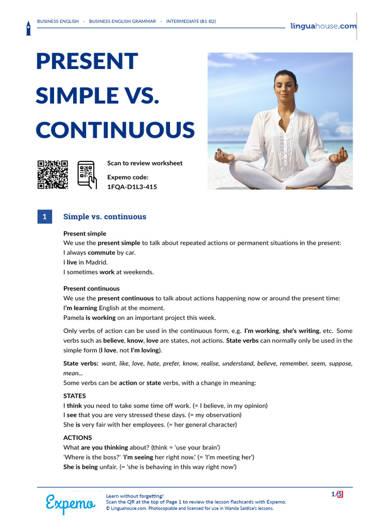 Present Simple vs. Continuous Guide | PDF | English Language