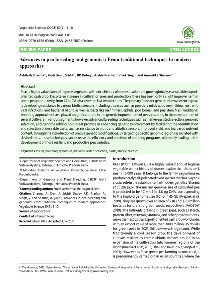 1 Pea Breeding Review Veg Sci v1 | PDF | Plant Breeding | Pea