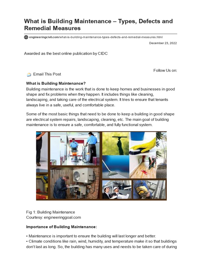 Types of Building Maintenance Explained | PDF | Plaster | Water