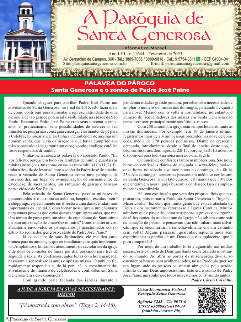 Santa Generosa: A Paróquia da Misericórdia | PDF | Catecismo | Eucaristia