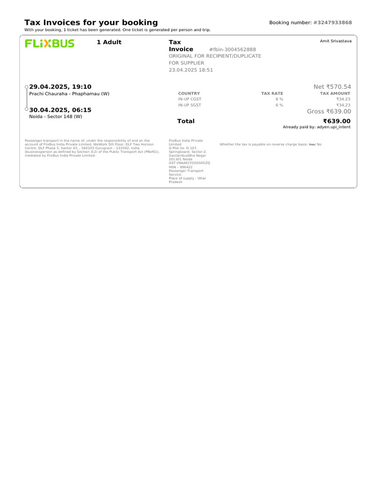 FlixBus India Tax Invoices Overview | PDF | Government Finances | Taxes