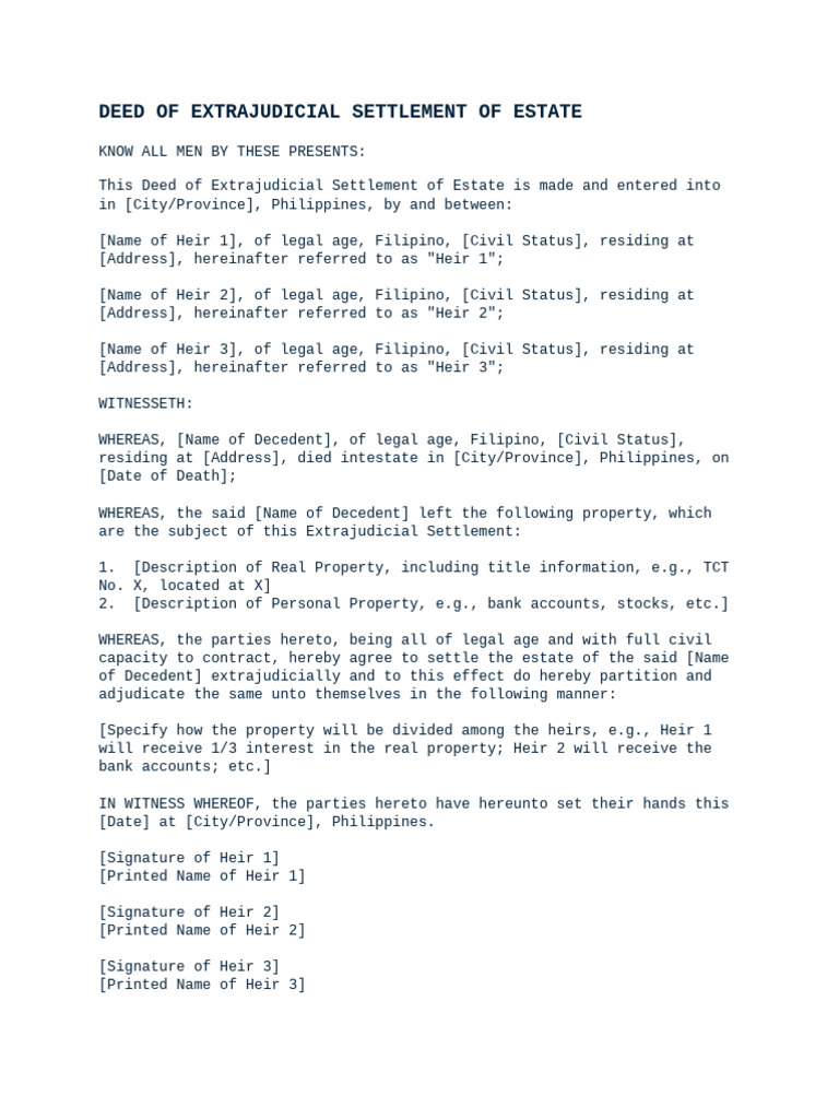 Extrajudicial Settlement of Estate Form | PDF | Inheritance | Common Law