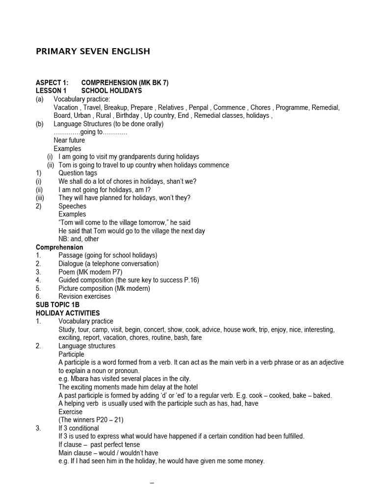 Primary Seven English Lesson Notes | PDF | Pronoun | Plural