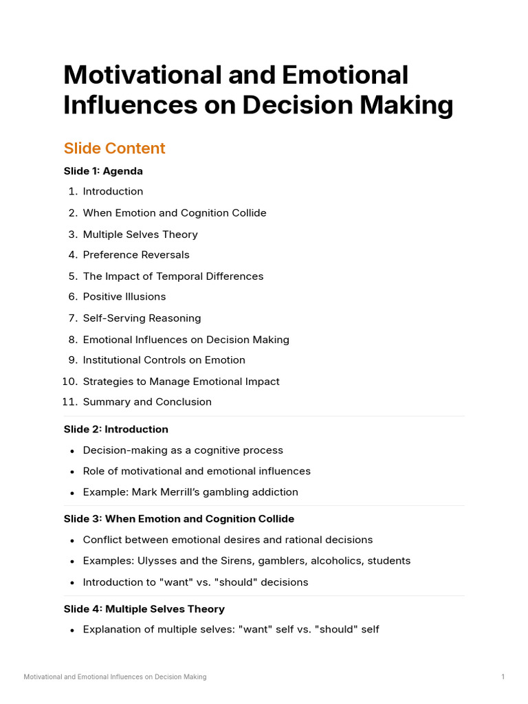 Motivational and Emotional Influences On Decision Making | PDF ...