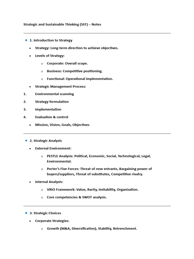 Strategic and Sustainable Thinking Guide | PDF | Strategic Management ...