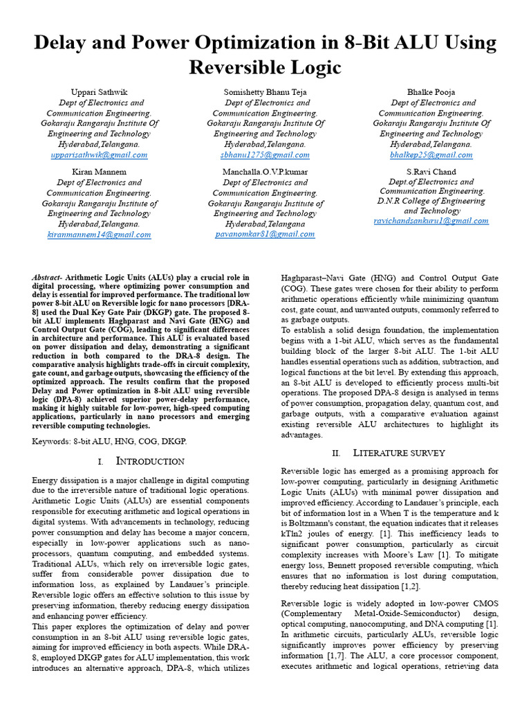 Power Optimization in 8-Bit ALU | PDF | Logic Gate | Cmos