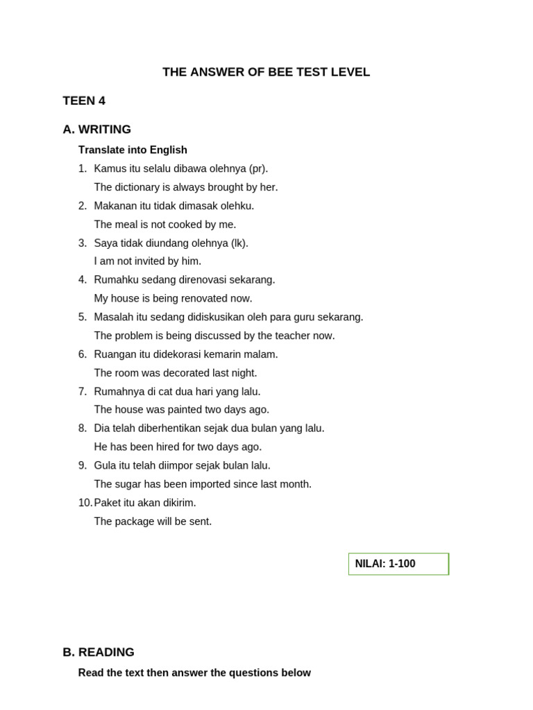 The Answer of Test Level 4 T | PDF | Foods | Cuisine