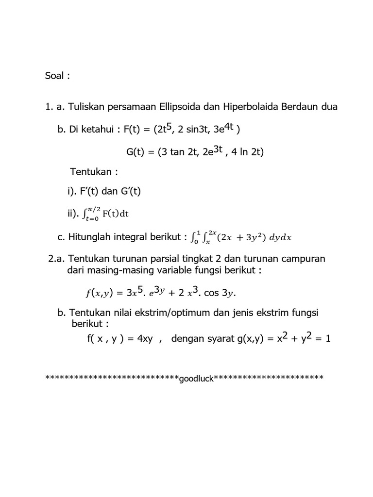 (2025) Soal Uts Kalkulus III | PDF