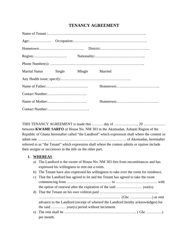 Ghana Tenancy Agreement Template | PDF | Leasehold Estate | Landlord