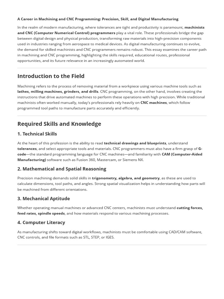 CNC Programming Career Path Overview | PDF | Numerical Control | Machinist
