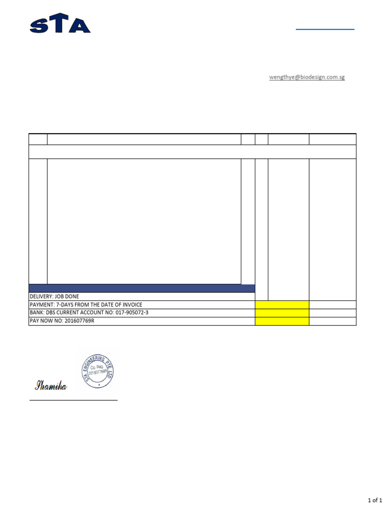 STA Engineering Invoice for Bio-Design | PDF
