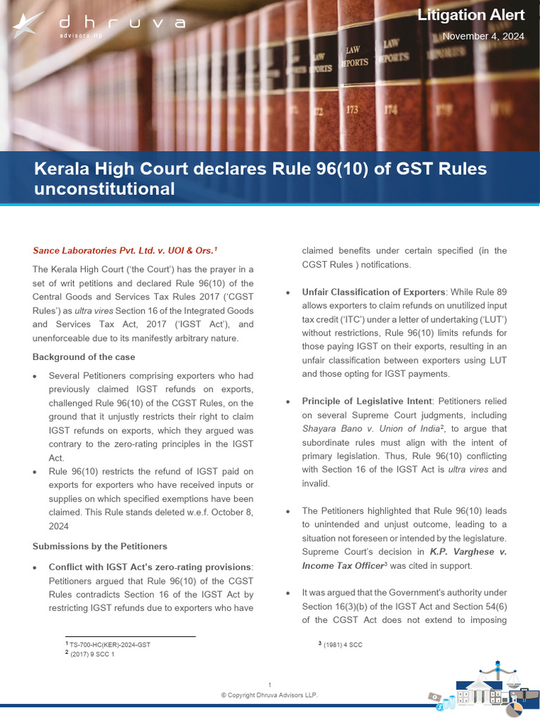 Kerala High Court Declares Rule 96 10 of GST Rules Unconstitutional ...