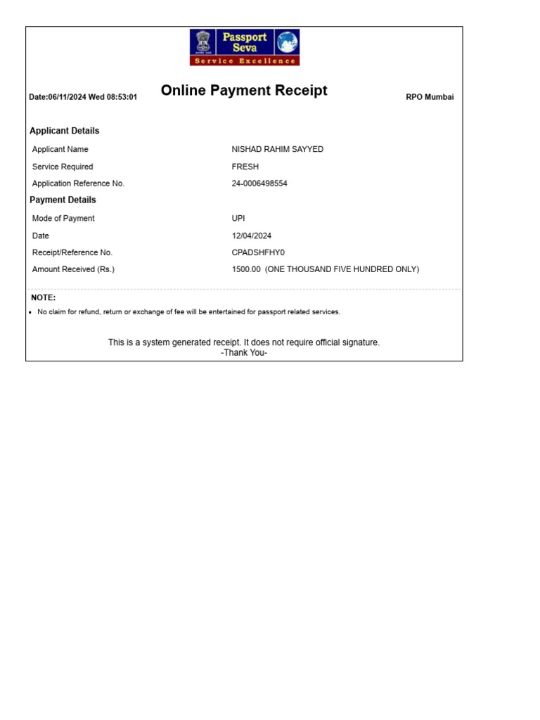 Payment Receipt | PDF