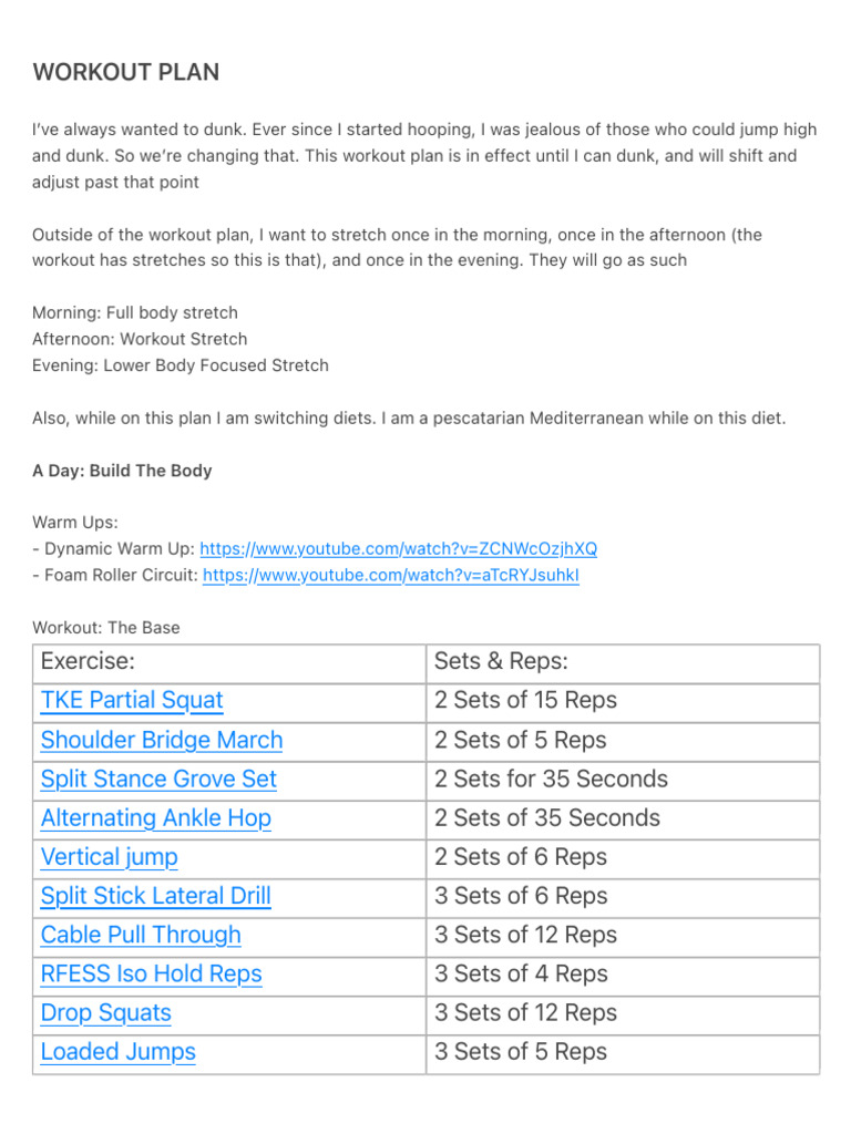 Dunk Training Workout Plan | PDF | Anatomical Terms Of Motion | Weight ...
