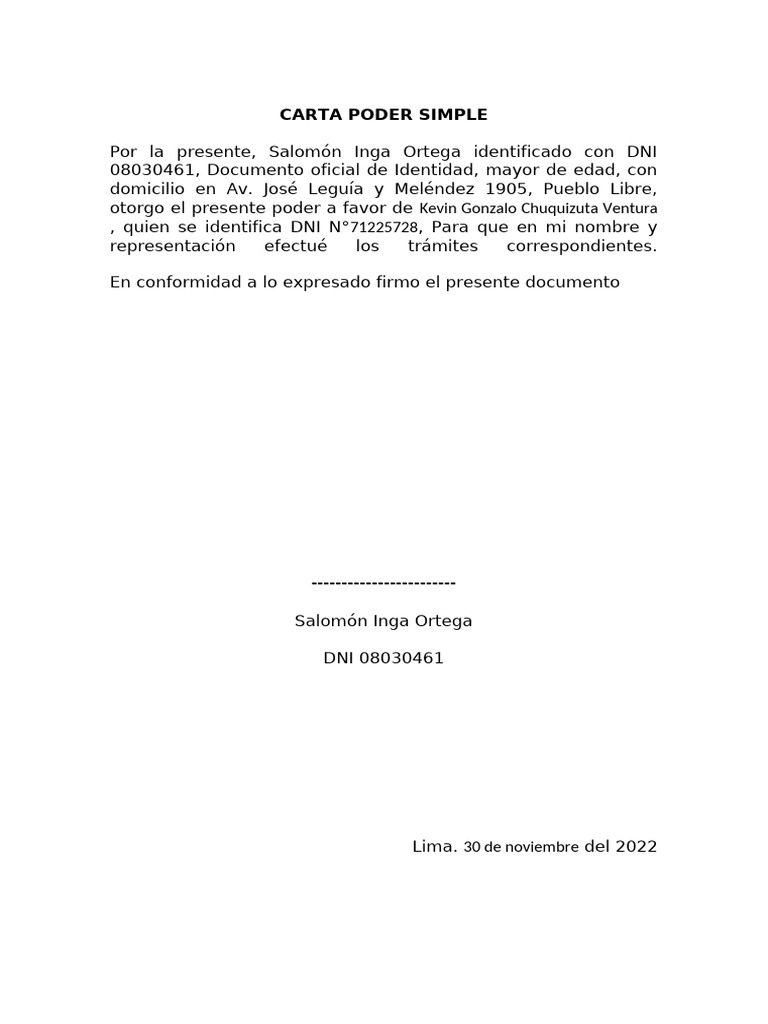 Carta Poder Simple para Trámites | PDF