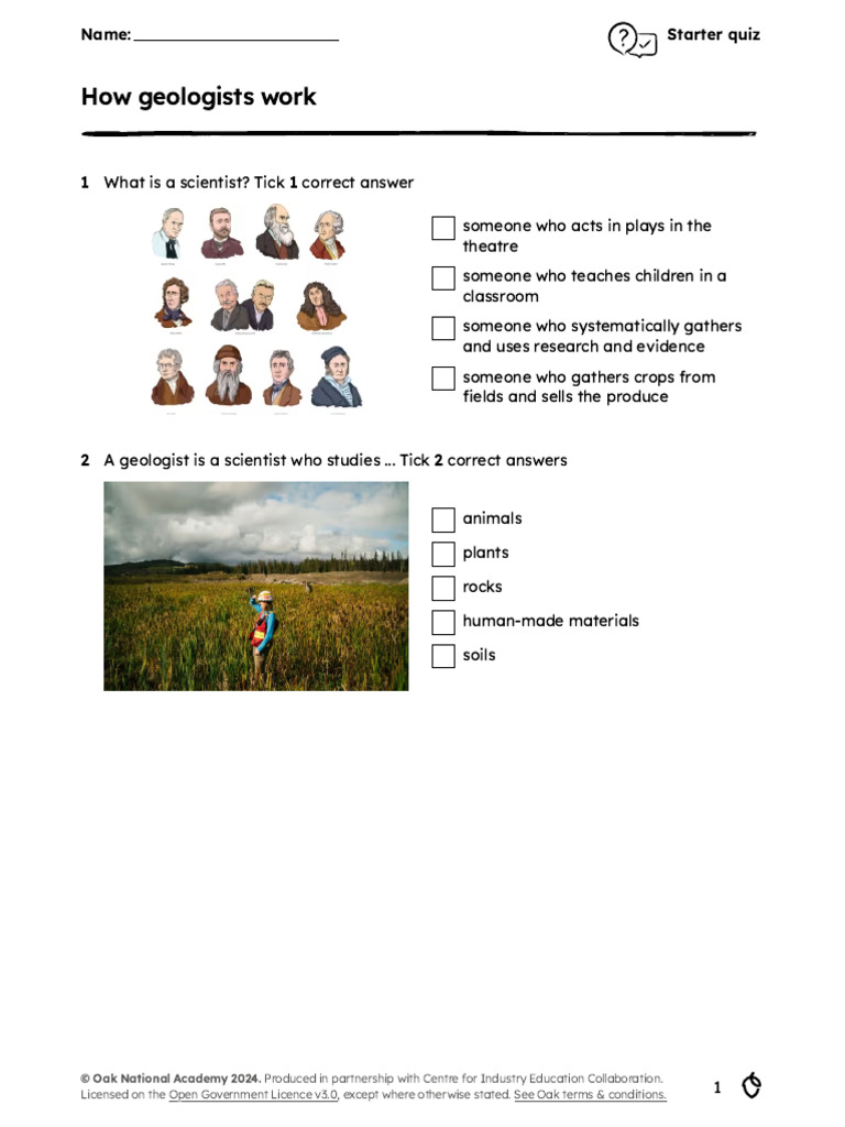 Geology Starter Quiz for Students | PDF