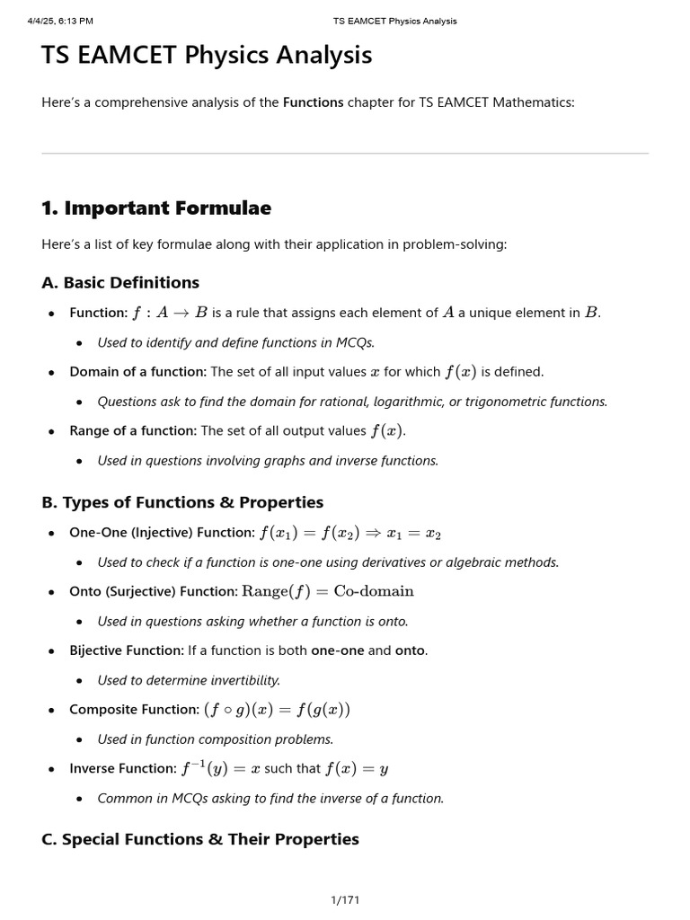 TS EAMCET Functions Analysis Guide | PDF | Function (Mathematics ...