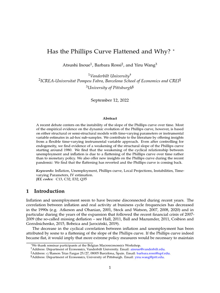 Flattening of the Phillips Curve Explained | PDF | Phillips Curve ...