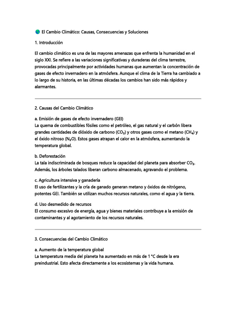Causas y Soluciones del Cambio Climático | PDF | Gases de efecto ...