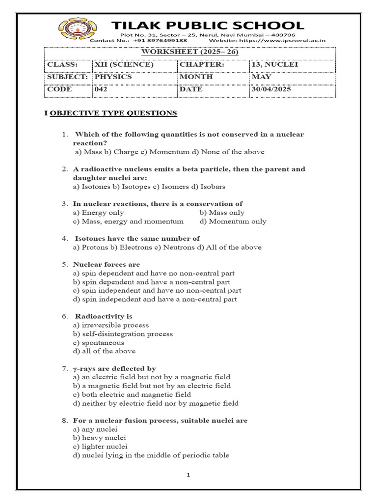 Nuclear Physics Objective Questions | PDF | Atomic Nucleus | Neutron
