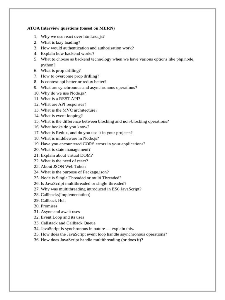 ATOA Interview Questions | PDF