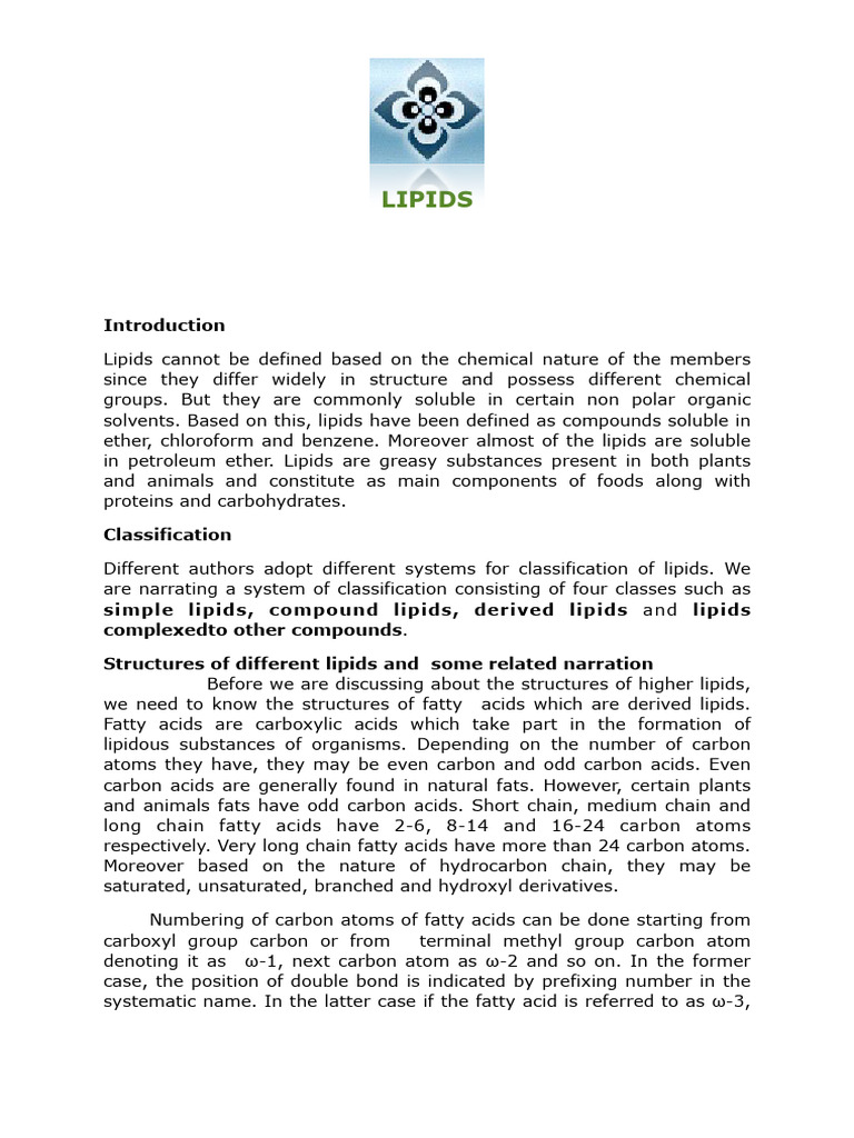 Lipids: Structure and Classification Guide | PDF | Lipid | Fatty Acid