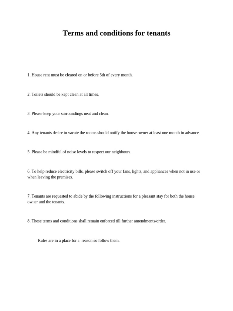 Tenant Terms and Conditions | PDF