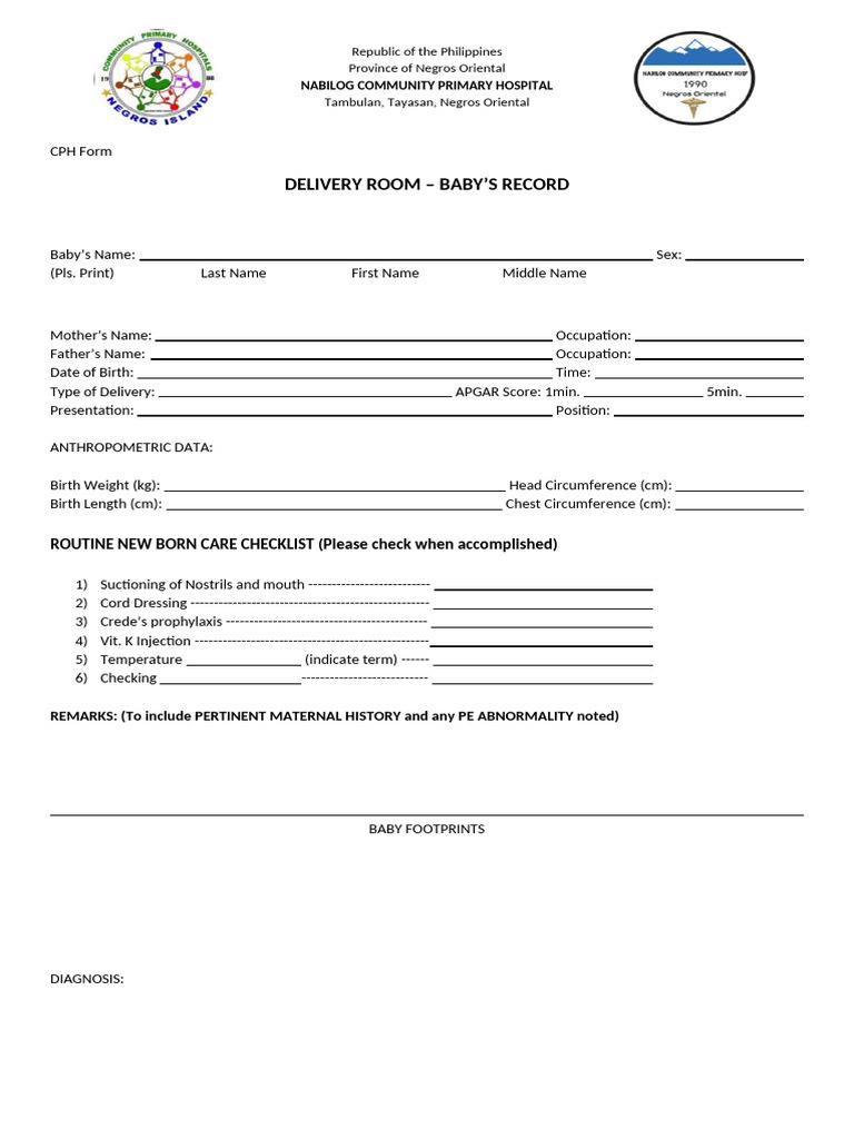 Delivery Room Baby Record Template | PDF