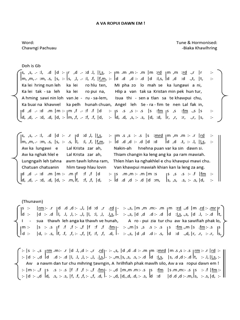 A Va Ropui Dawn Em Lyrics | PDF