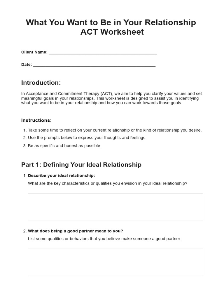 Relationship Goals ACT Worksheet | PDF | Goal | Behavior Modification