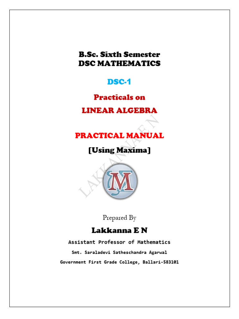 Maths Practicals Manual DSC1 VI Sem NEP by LAKKANNA E N | PDF | Linear ...