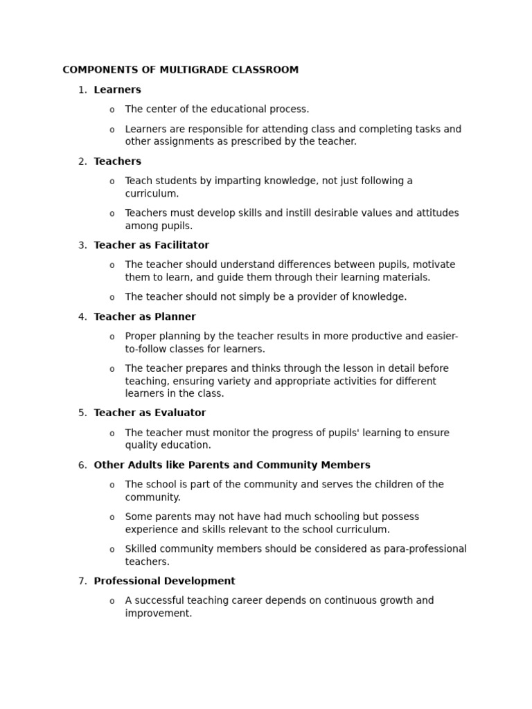 Key Components of Multigrade Classrooms | PDF | Teachers | Educational ...