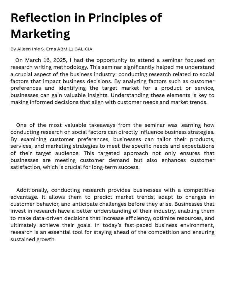 Reflection in Principles of Marketing - 20250327 - 205336 - 0000 | PDF
