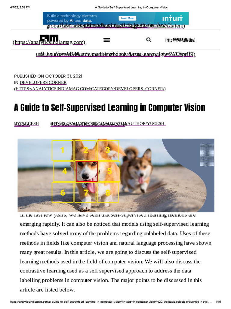A Guide to Self-Supervised Learning in Computer Vision | PDF | Computer ...